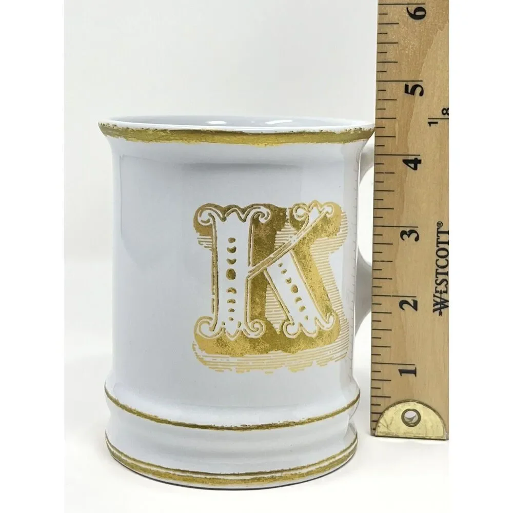 Williams Sonoma Monogram Letter Initial K Coffee Cup Mug White Gold